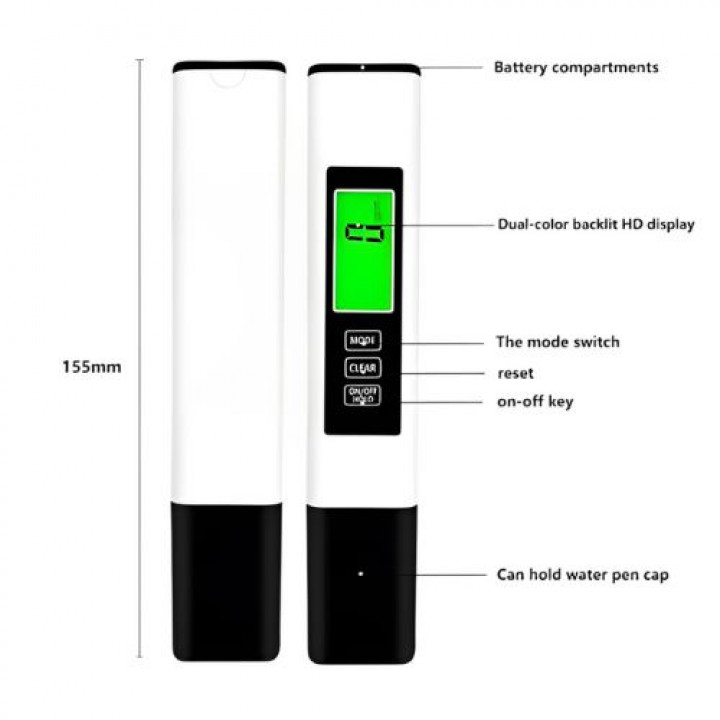 Caneta medidora de TDS/EC/ºC/ºF  digital com luz